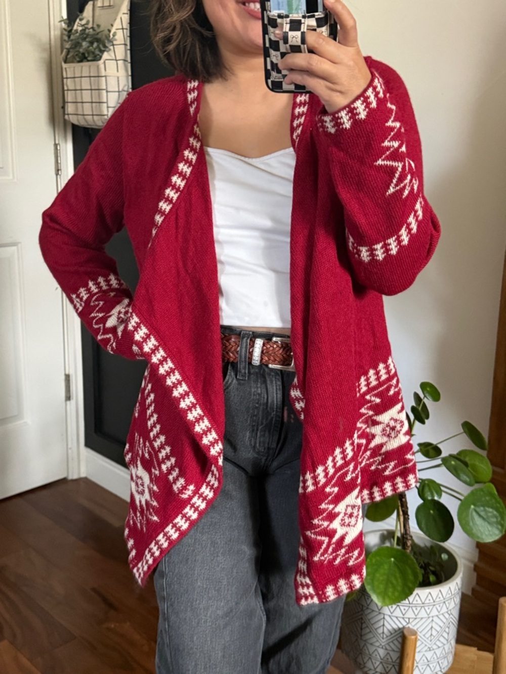NOVICA Glyph Stars Red 100% Alpaca Cardigan from Peru. L